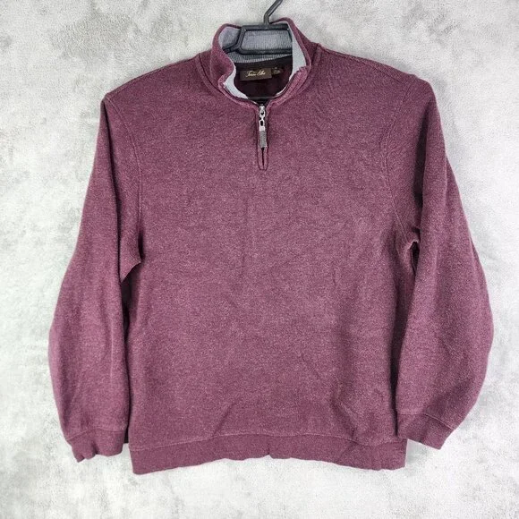 Mens Burgundy Tasso Elba Sweater 1/4 Zip 100% Cotton Long Sleeve Size XL - Picture 2 of 10